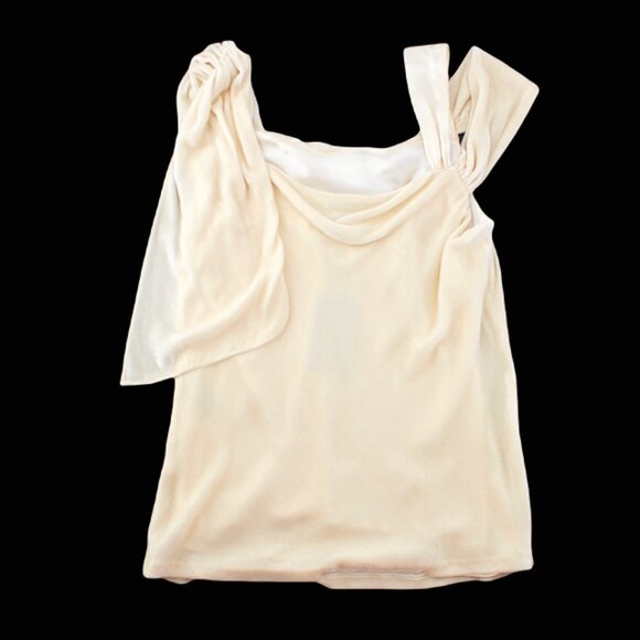 RALPH LAUREN Ivory Silk Velvet Bias Cowl Off Shoulder Draped Scarf Top NWT SZ 8 - Picture 3 of 11